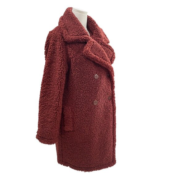 Zenana Teddy Sherpa Coat LXL Brown Double Breasted Fall Cozy Gorpcore Jacket - Picture 7 of 9
